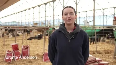 Bronte Anderson from Tanderra Dairies in the calf shed